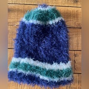 Free People Fuzzy Blue & Teal Striped Beanie